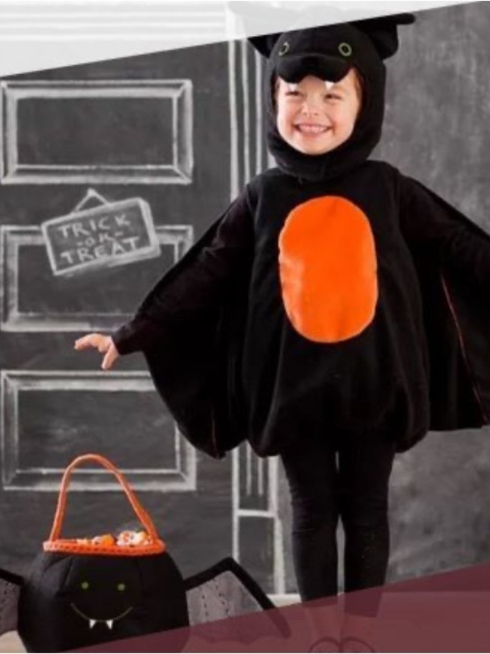 Pottery Barn Kids Black Bat Costume with Orange Belly